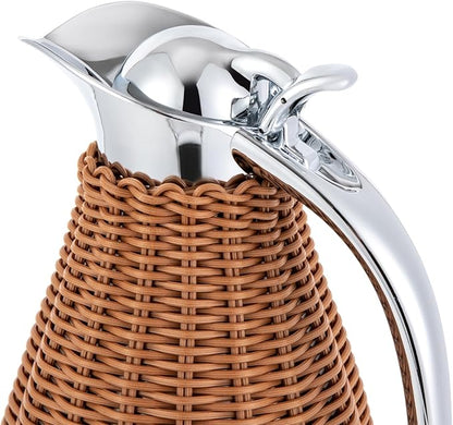 1.5L Thermal Carafe, 0.4Gal Stainless Steel Dual Wall Vacuum Thermal Thermos, 12h Warm & 24h Cold Retention, Hand Woven Rattan Body Coffee Thermos Carafe for Home, Coffee Shop