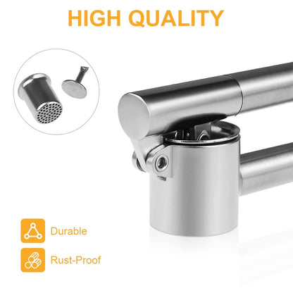 Luniquz Garlic Press Mincer & Crusher 304 Stainless Steel Garlic Press for Kitchen with Handle & Peeler , Garlic Presser Easy to Clean Easy Squeeze Rust Proof