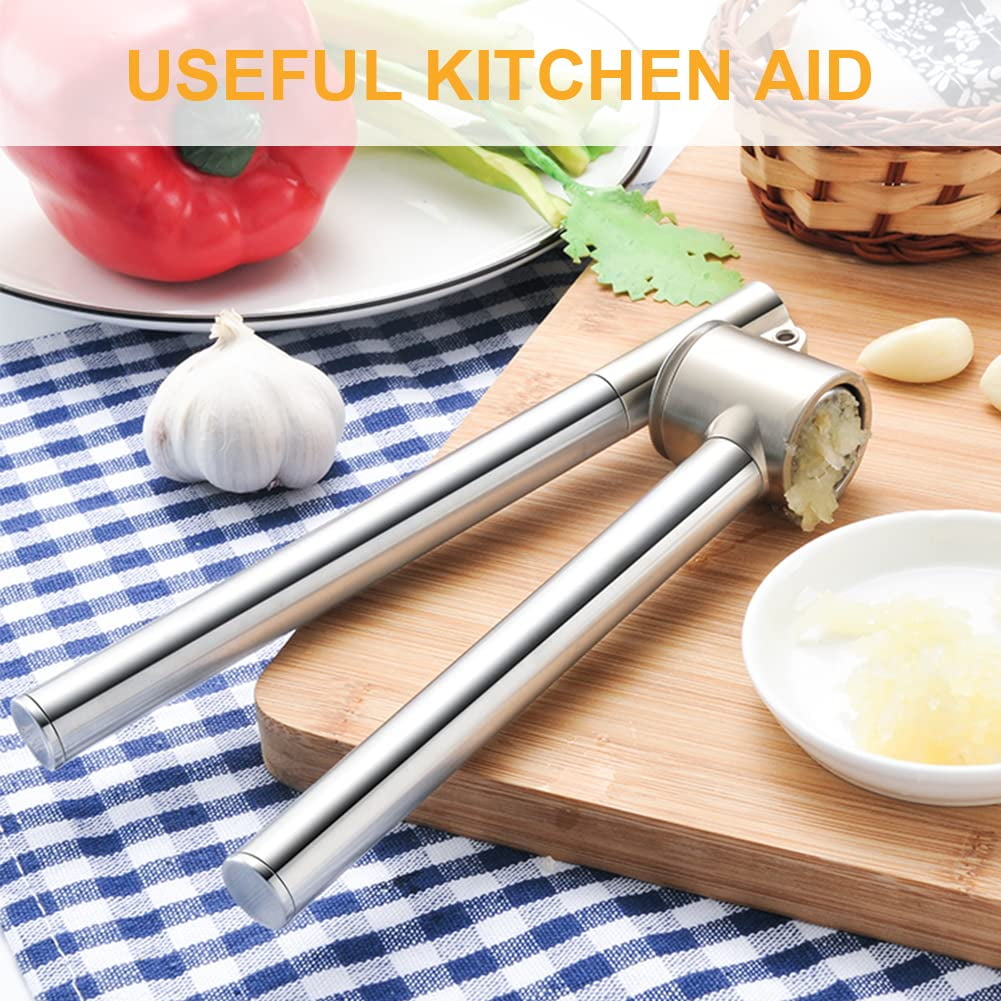 Luniquz Garlic Press Mincer & Crusher 304 Stainless Steel Garlic Press for Kitchen with Handle & Peeler , Garlic Presser Easy to Clean Easy Squeeze Rust Proof